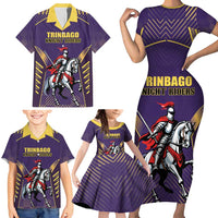 Custom Trinidad and Tobago Cricket Family Matching Short Sleeve Bodycon Dress and Hawaiian Shirt Go Champion Knight Riders - Wonder Print Shop