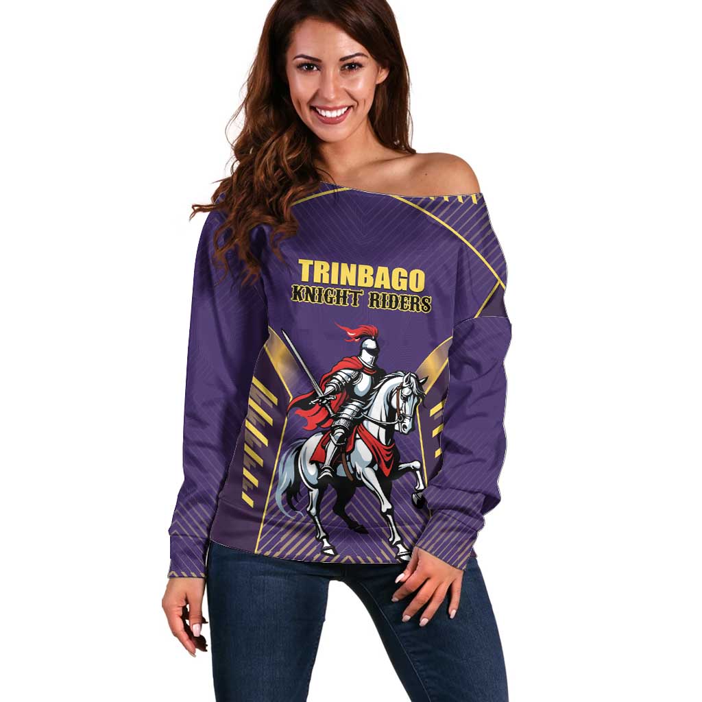 Custom Trinidad and Tobago Cricket Off Shoulder Sweater Go Champion Knight Riders - Wonder Print Shop