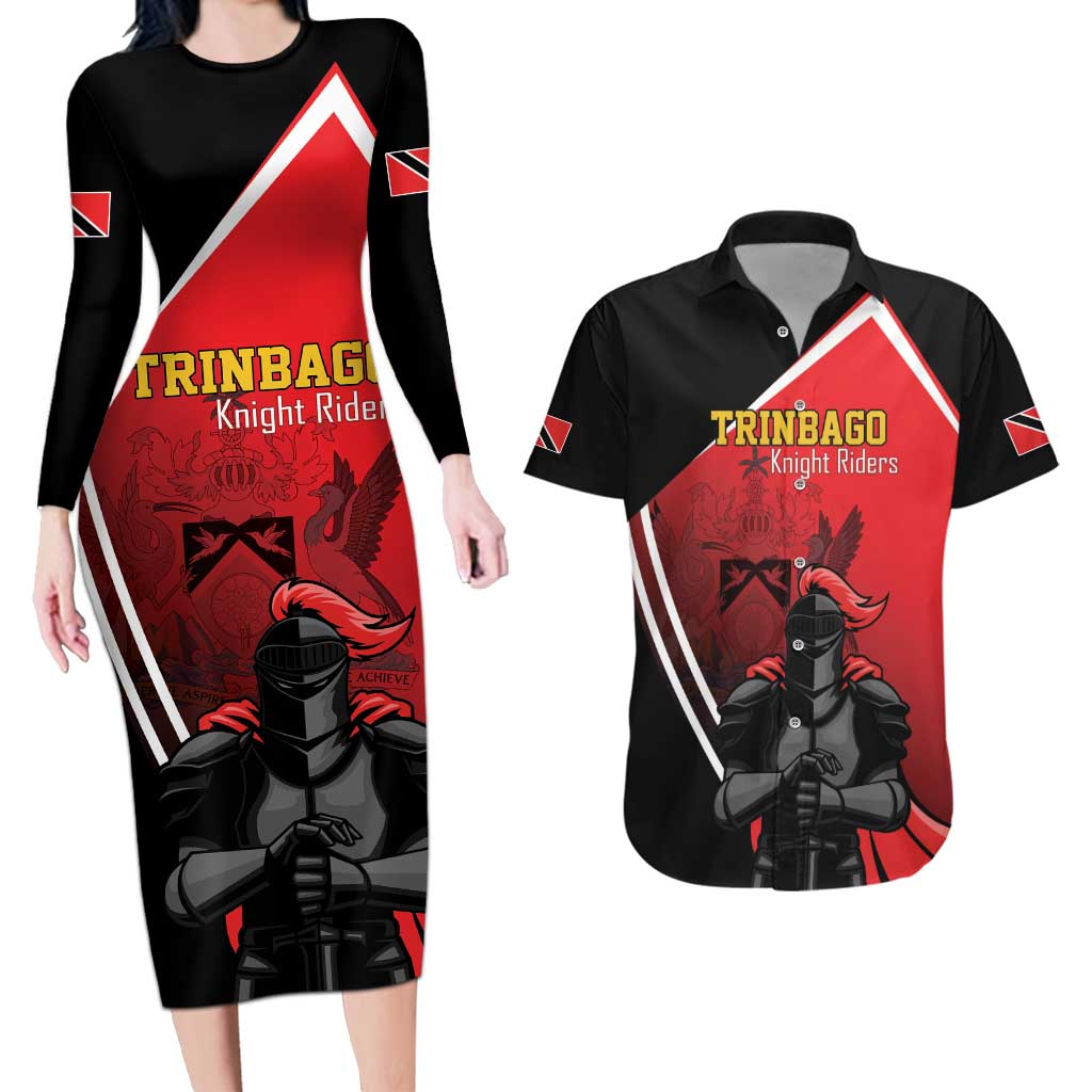 Custom Trinidad and Tobago Cricket Knight Riders Couples Matching Long Sleeve Bodycon Dress and Hawaiian Shirt Go Champion - Wonder Print Shop