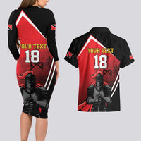 Custom Trinidad and Tobago Cricket Knight Riders Couples Matching Long Sleeve Bodycon Dress and Hawaiian Shirt Go Champion - Wonder Print Shop