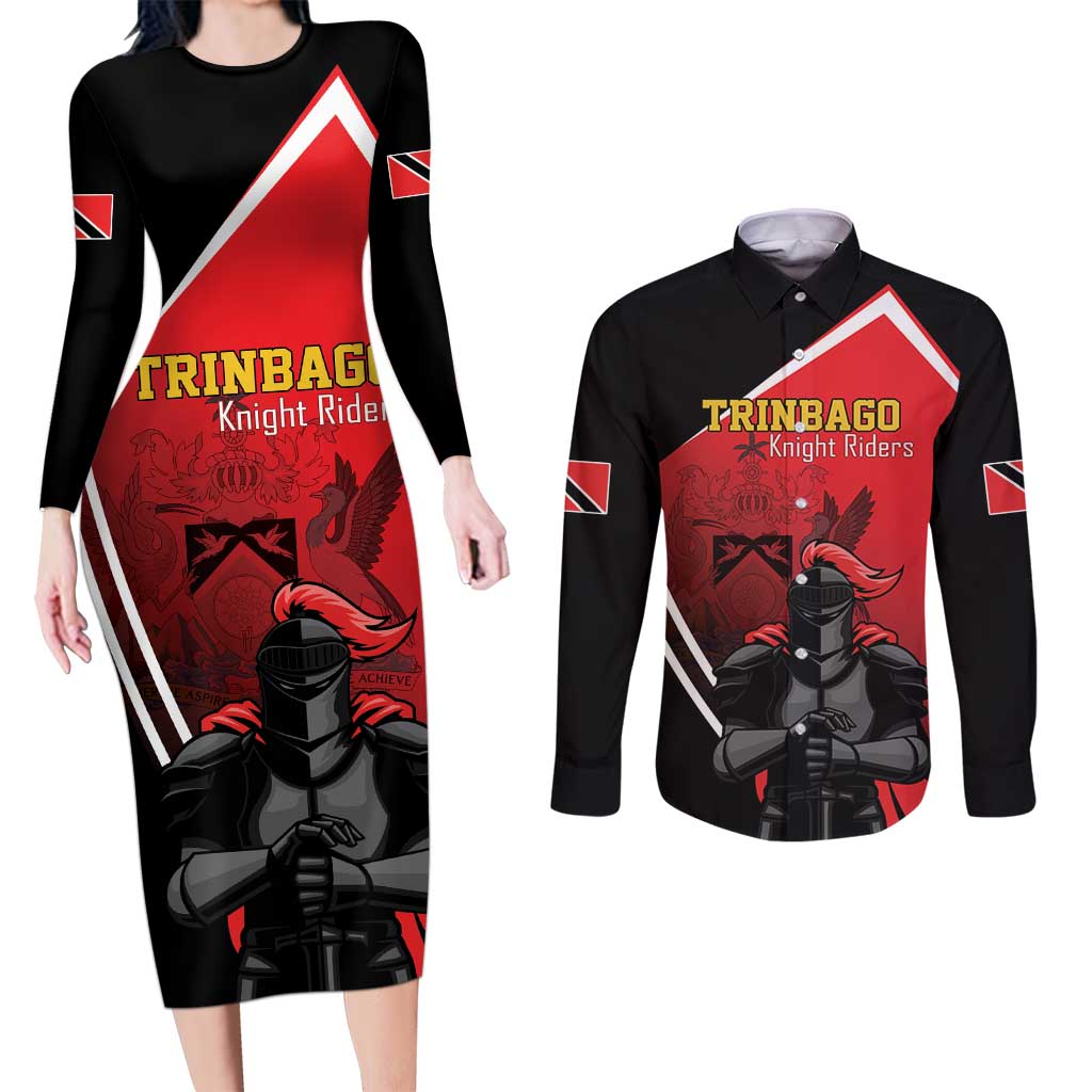 Custom Trinidad and Tobago Cricket Knight Riders Couples Matching Long Sleeve Bodycon Dress and Long Sleeve Button Shirt Go Champion - Wonder Print Shop