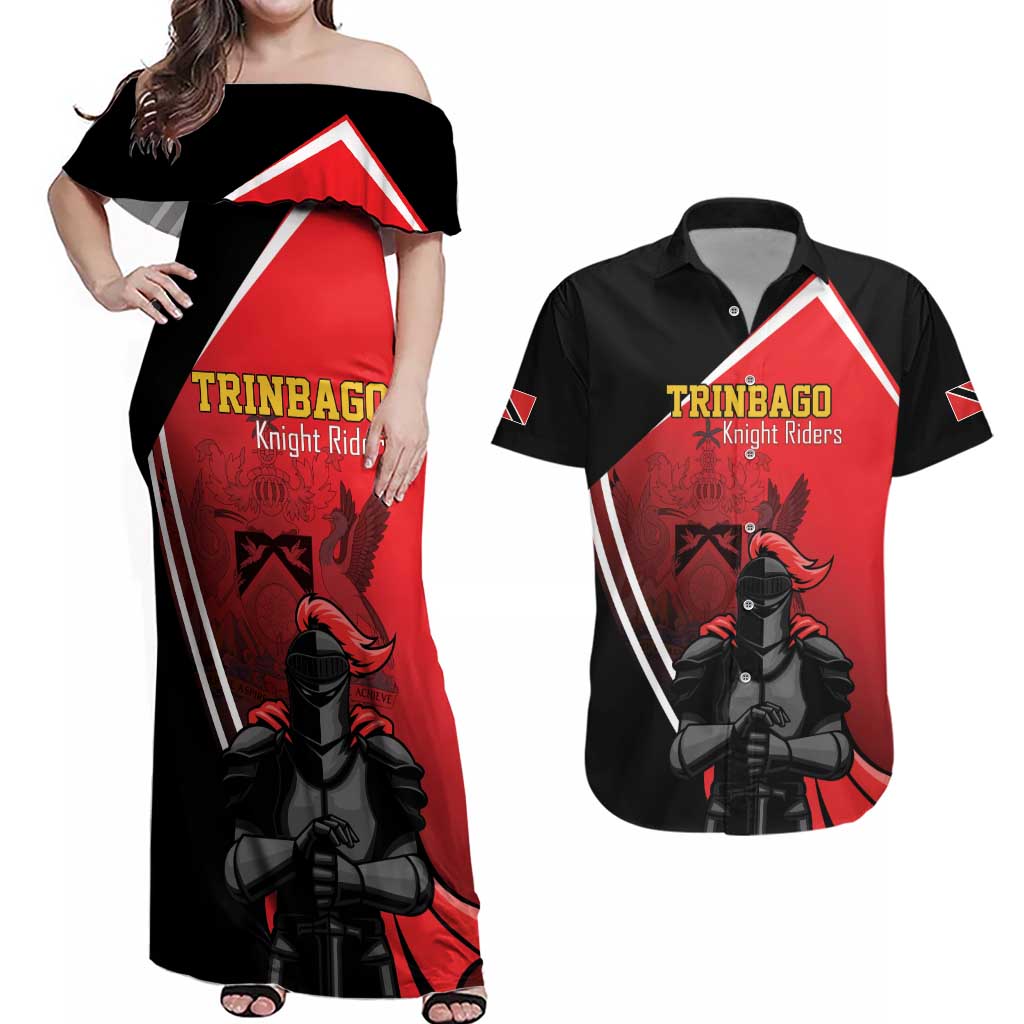 Custom Trinidad and Tobago Cricket Knight Riders Couples Matching Off Shoulder Maxi Dress and Hawaiian Shirt Go Champion - Wonder Print Shop