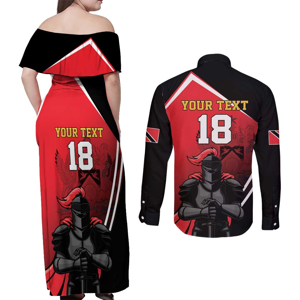 Custom Trinidad and Tobago Cricket Knight Riders Couples Matching Off Shoulder Maxi Dress and Long Sleeve Button Shirt Go Champion - Wonder Print Shop