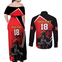 Custom Trinidad and Tobago Cricket Knight Riders Couples Matching Off Shoulder Maxi Dress and Long Sleeve Button Shirt Go Champion - Wonder Print Shop