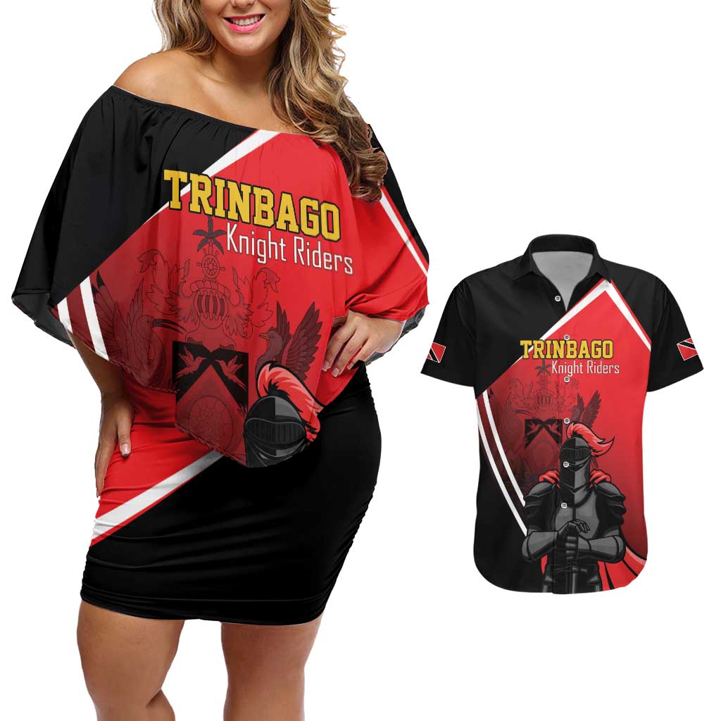 Custom Trinidad and Tobago Cricket Knight Riders Couples Matching Off Shoulder Short Dress and Hawaiian Shirt Go Champion - Wonder Print Shop