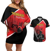 Custom Trinidad and Tobago Cricket Knight Riders Couples Matching Off Shoulder Short Dress and Hawaiian Shirt Go Champion - Wonder Print Shop