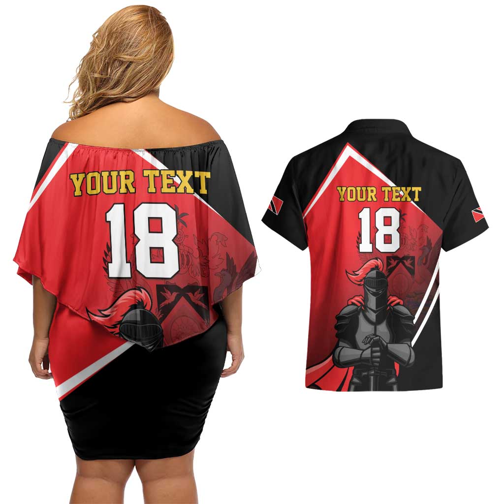 Custom Trinidad and Tobago Cricket Knight Riders Couples Matching Off Shoulder Short Dress and Hawaiian Shirt Go Champion - Wonder Print Shop