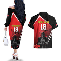 Custom Trinidad and Tobago Cricket Knight Riders Couples Matching Off The Shoulder Long Sleeve Dress and Hawaiian Shirt Go Champion - Wonder Print Shop