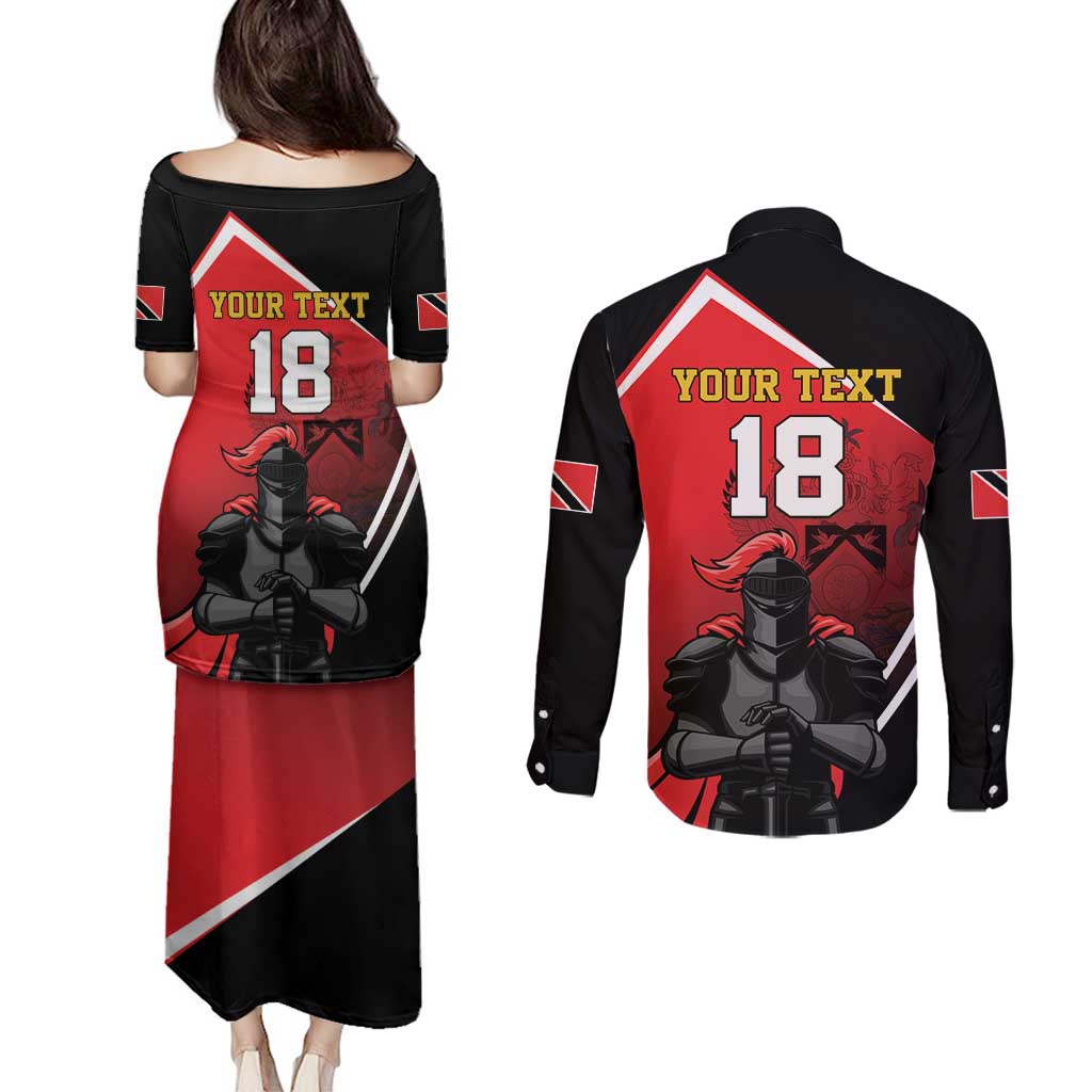 Custom Trinidad and Tobago Cricket Knight Riders Couples Matching Puletasi and Long Sleeve Button Shirt Go Champion - Wonder Print Shop