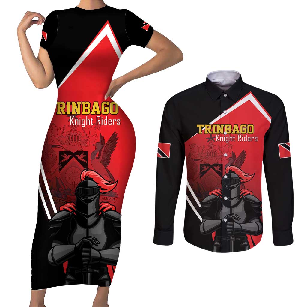 Custom Trinidad and Tobago Cricket Knight Riders Couples Matching Short Sleeve Bodycon Dress and Long Sleeve Button Shirt Go Champion - Wonder Print Shop