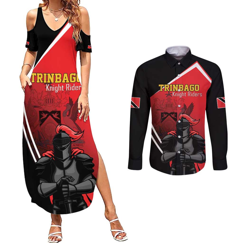 Custom Trinidad and Tobago Cricket Knight Riders Couples Matching Summer Maxi Dress and Long Sleeve Button Shirt Go Champion - Wonder Print Shop