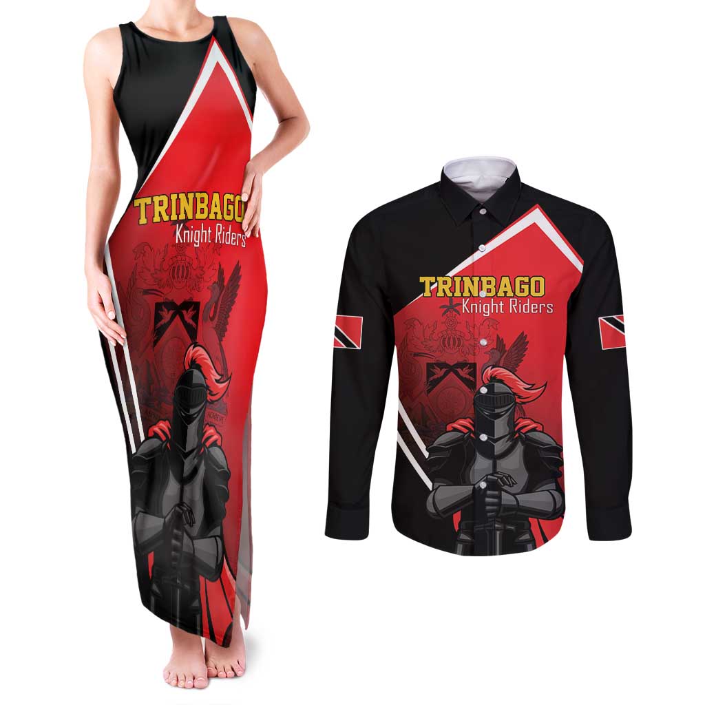 Custom Trinidad and Tobago Cricket Knight Riders Couples Matching Tank Maxi Dress and Long Sleeve Button Shirt Go Champion - Wonder Print Shop