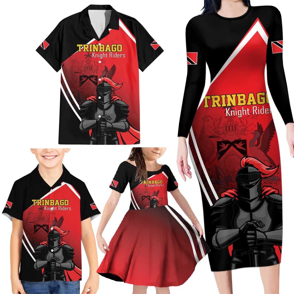 Custom Trinidad and Tobago Cricket Knight Riders Family Matching Long Sleeve Bodycon Dress and Hawaiian Shirt Go Champion - Wonder Print Shop