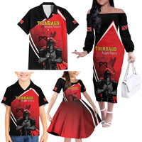 Custom Trinidad and Tobago Cricket Knight Riders Family Matching Off The Shoulder Long Sleeve Dress and Hawaiian Shirt Go Champion - Wonder Print Shop