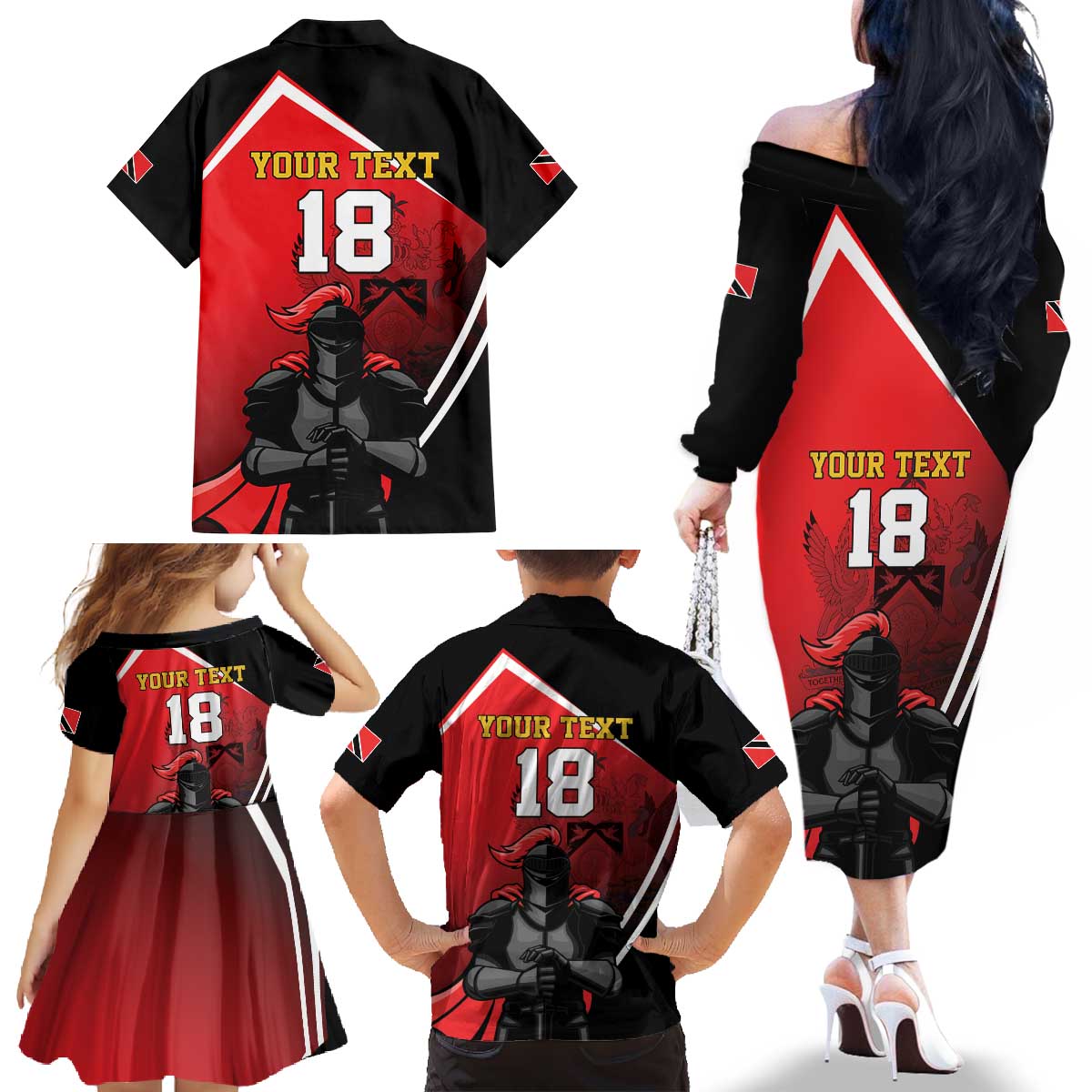 Custom Trinidad and Tobago Cricket Knight Riders Family Matching Off The Shoulder Long Sleeve Dress and Hawaiian Shirt Go Champion - Wonder Print Shop