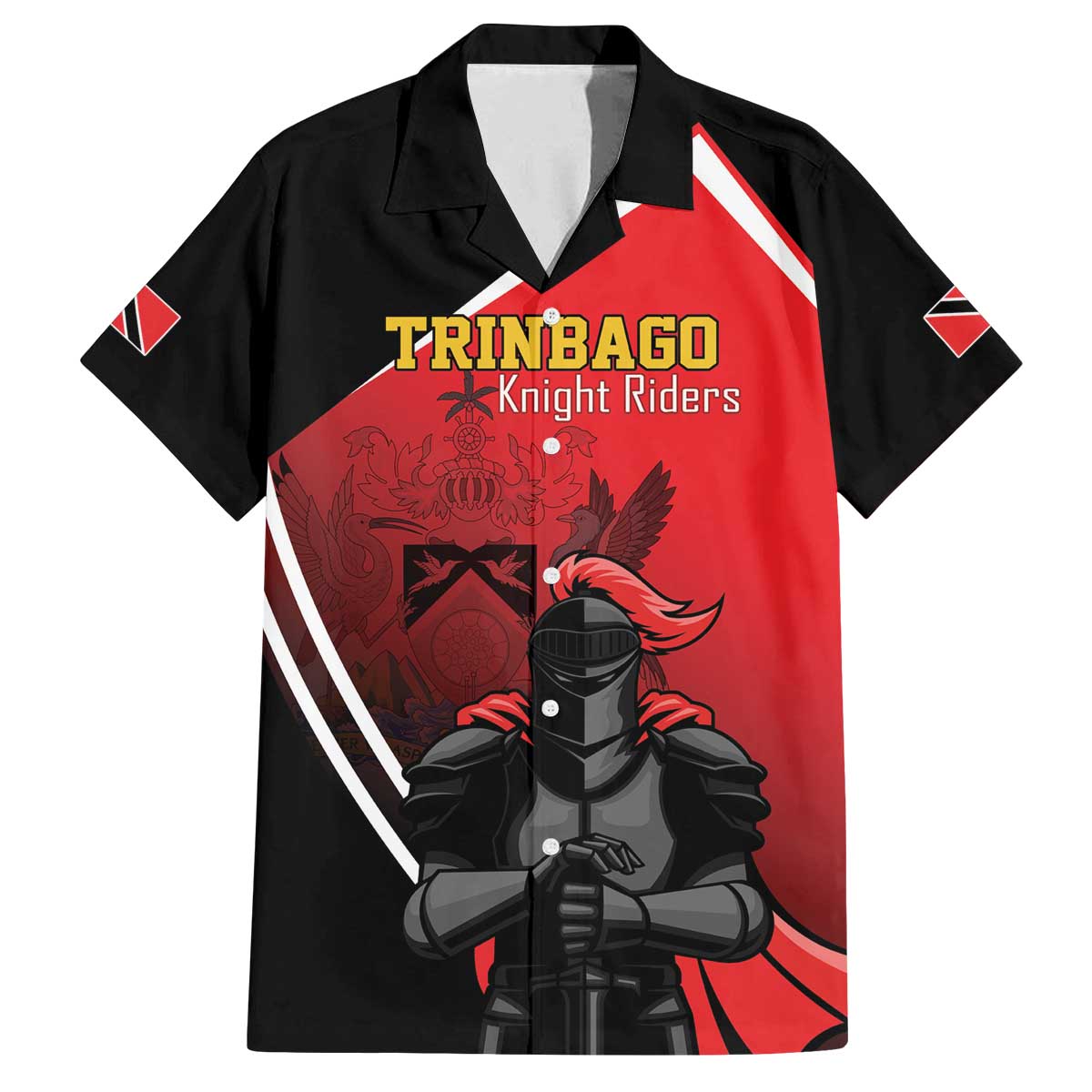 Custom Trinidad and Tobago Cricket Knight Riders Family Matching Off The Shoulder Long Sleeve Dress and Hawaiian Shirt Go Champion - Wonder Print Shop