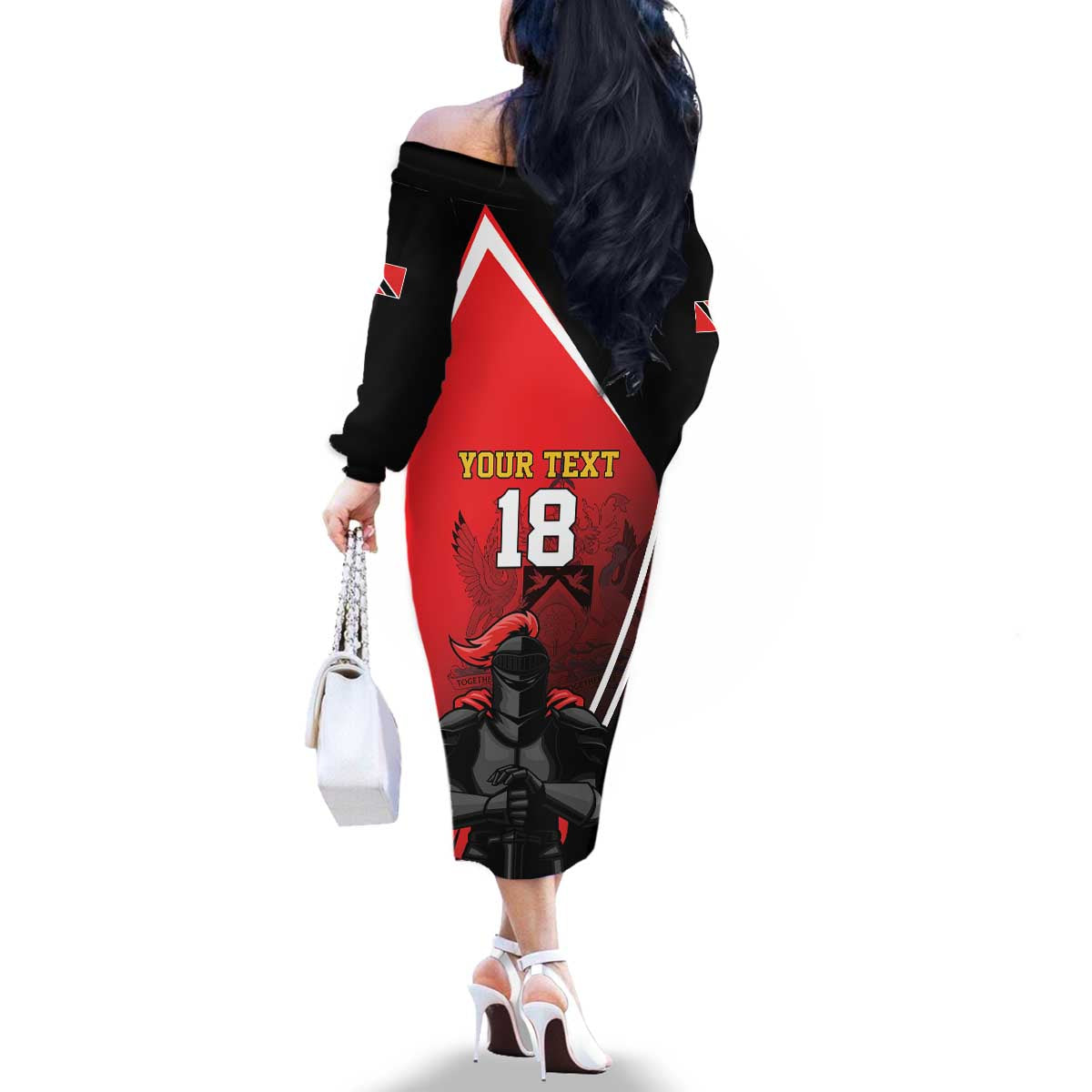 Custom Trinidad and Tobago Cricket Knight Riders Family Matching Off The Shoulder Long Sleeve Dress and Hawaiian Shirt Go Champion - Wonder Print Shop
