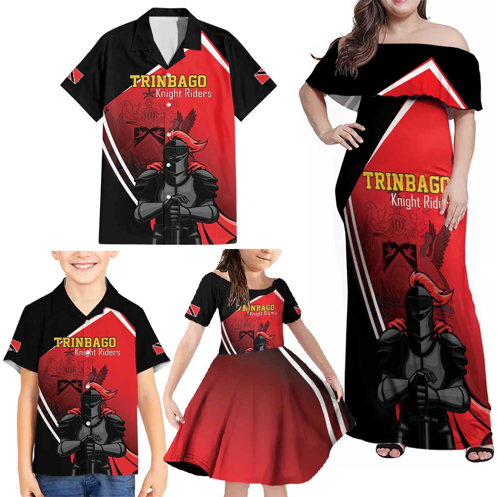 Custom Trinidad and Tobago Cricket Knight Riders Family Matching Off Shoulder Maxi Dress and Hawaiian Shirt Go Champion - Wonder Print Shop