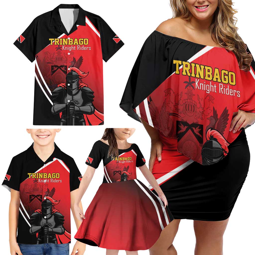 Custom Trinidad and Tobago Cricket Knight Riders Family Matching Off Shoulder Short Dress and Hawaiian Shirt Go Champion - Wonder Print Shop