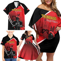 Custom Trinidad and Tobago Cricket Knight Riders Family Matching Off Shoulder Short Dress and Hawaiian Shirt Go Champion - Wonder Print Shop
