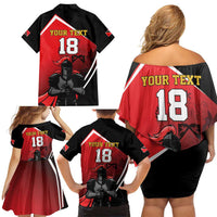 Custom Trinidad and Tobago Cricket Knight Riders Family Matching Off Shoulder Short Dress and Hawaiian Shirt Go Champion - Wonder Print Shop