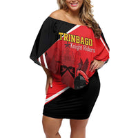 Custom Trinidad and Tobago Cricket Knight Riders Family Matching Off Shoulder Short Dress and Hawaiian Shirt Go Champion - Wonder Print Shop