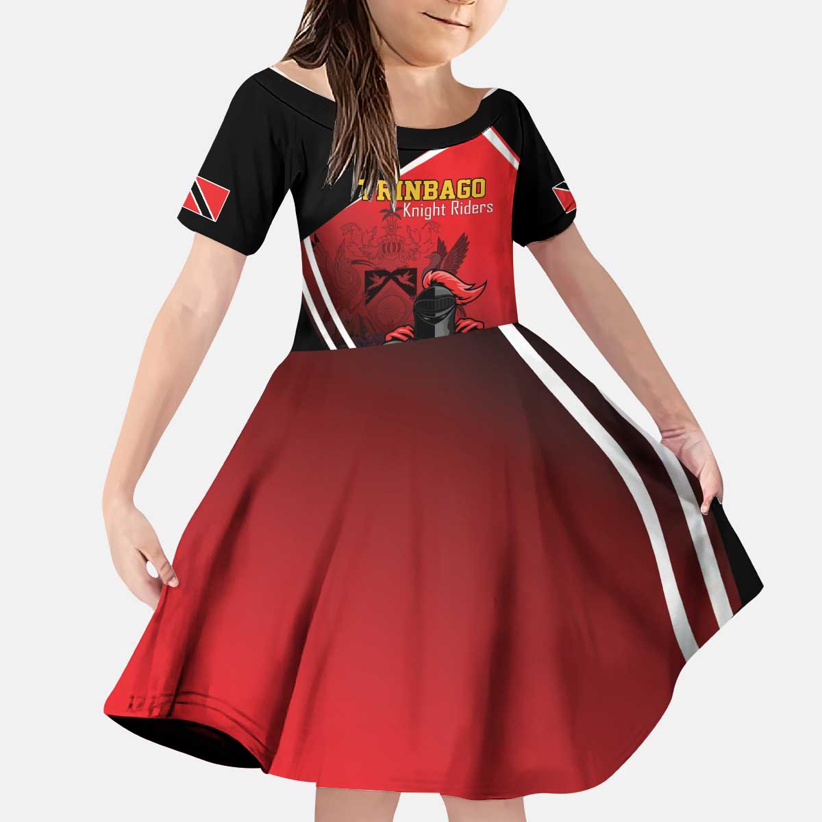 Custom Trinidad and Tobago Cricket Knight Riders Kid Short Sleeve Dress Go Champion - Wonder Print Shop
