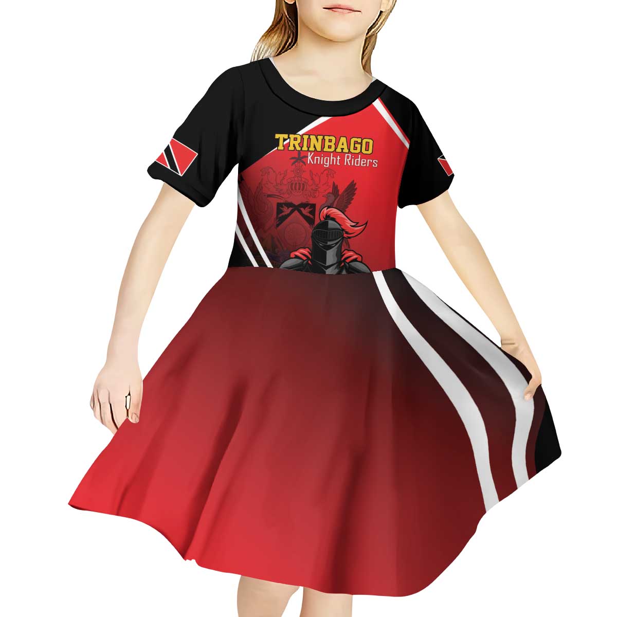 Custom Trinidad and Tobago Cricket Knight Riders Kid Short Sleeve Dress Go Champion - Wonder Print Shop