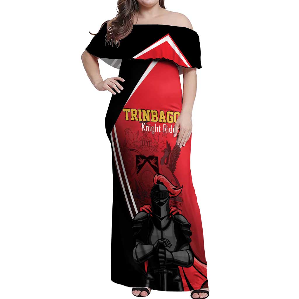Custom Trinidad and Tobago Cricket Knight Riders Off Shoulder Maxi Dress Go Champion - Wonder Print Shop