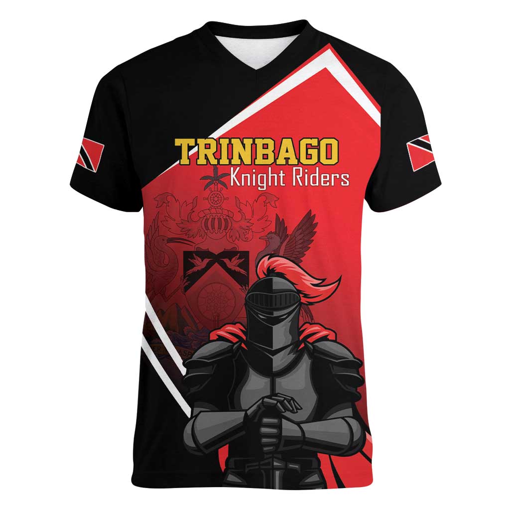 Custom Trinidad and Tobago Cricket Knight Riders Women V-Neck T-Shirt Go Champion - Wonder Print Shop