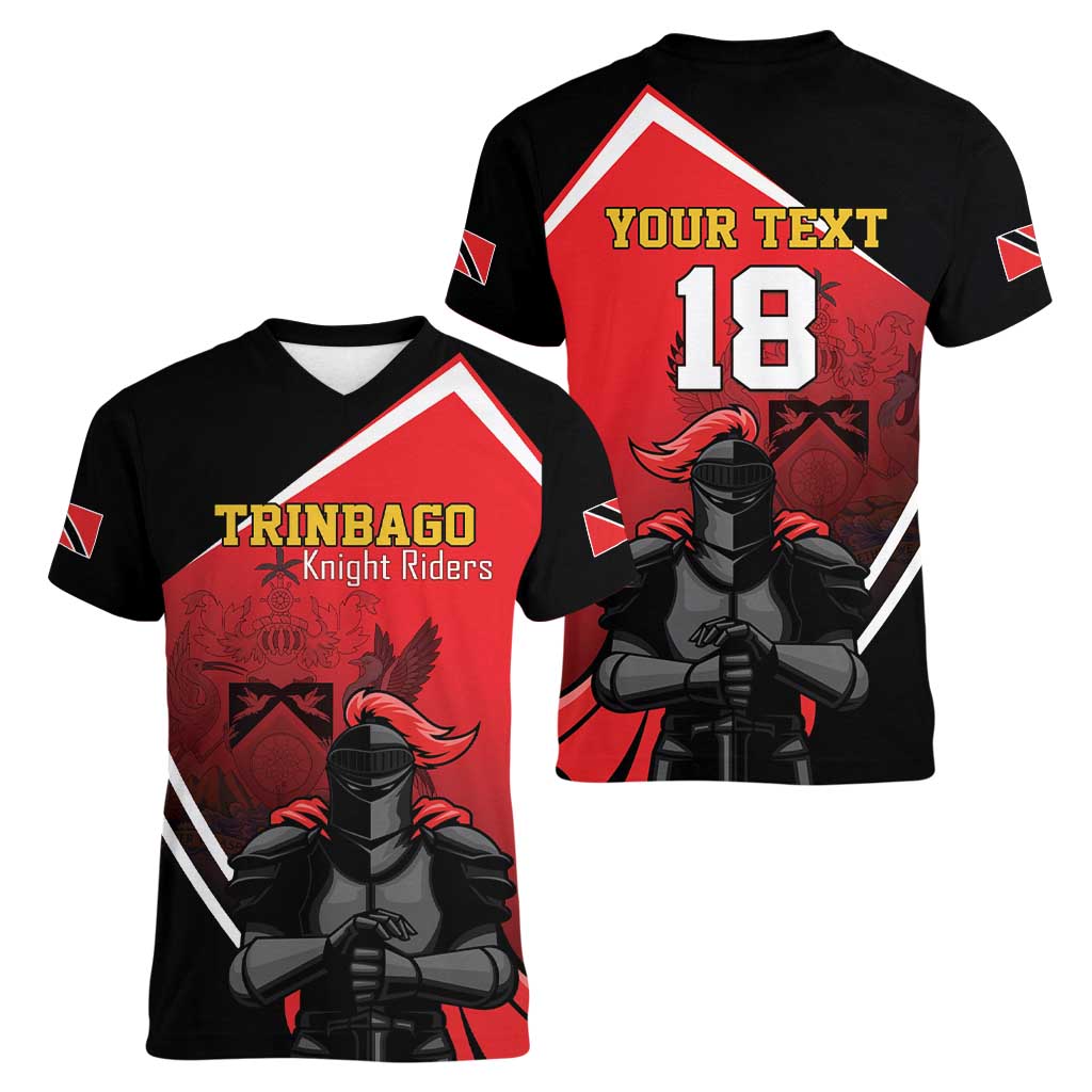 Custom Trinidad and Tobago Cricket Knight Riders Women V-Neck T-Shirt Go Champion - Wonder Print Shop