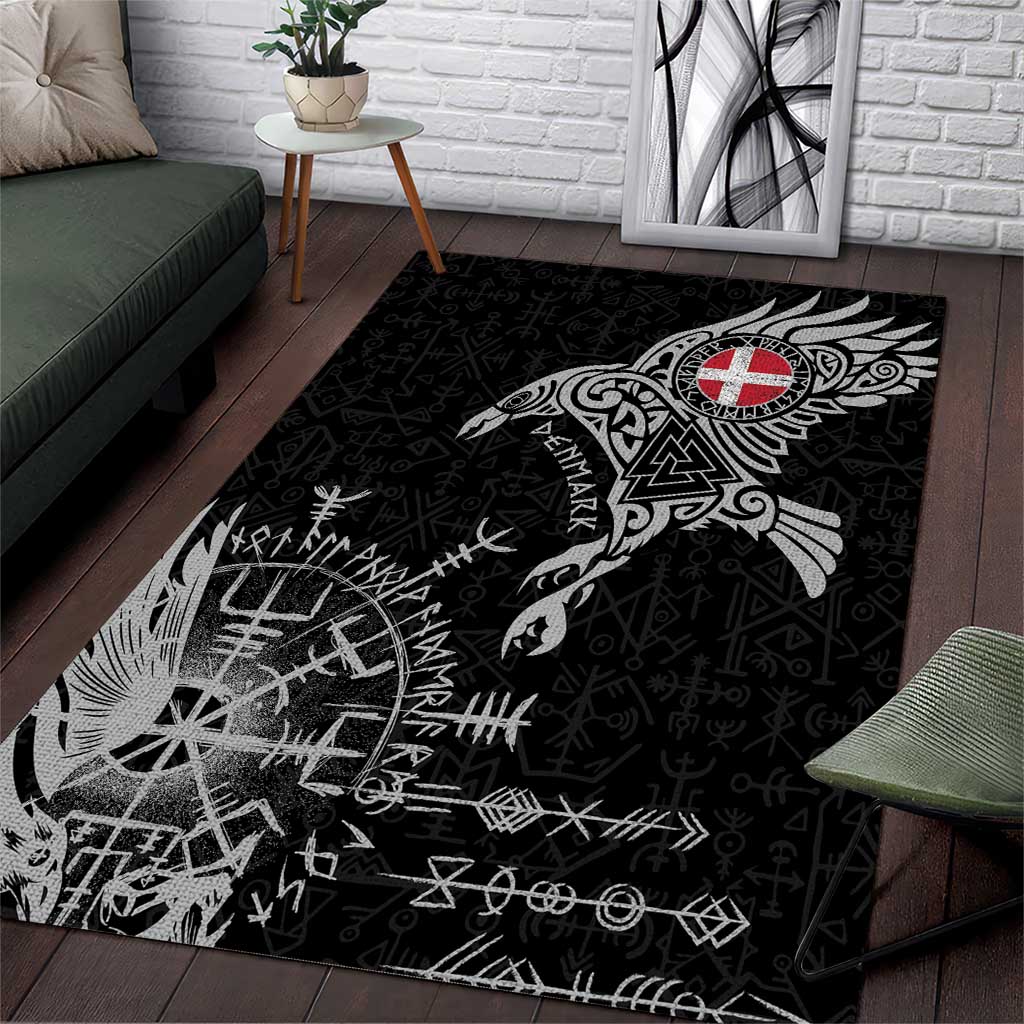 Denmark Viking Ravens Area Rug Vegvisir Runes Pattern - Wonder Print Shop