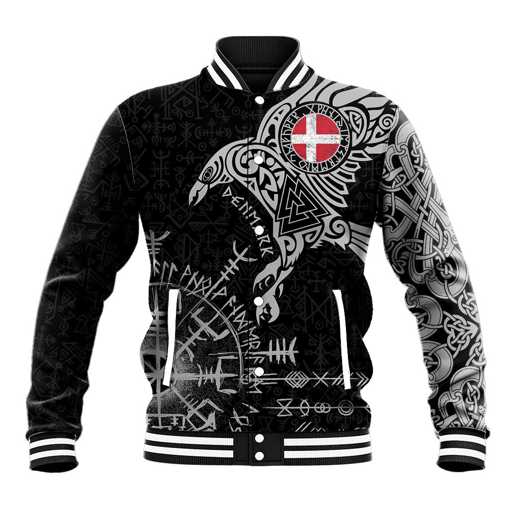 Denmark Viking Ravens Baseball Jacket Vegvisir Runes Pattern - Wonder Print Shop