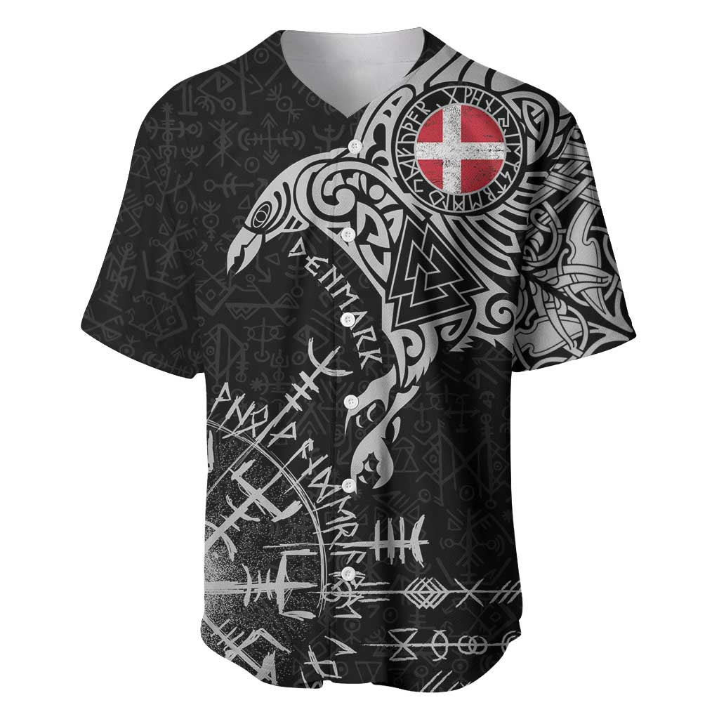 Denmark Viking Ravens Baseball Jersey Vegvisir Runes Pattern - Wonder Print Shop