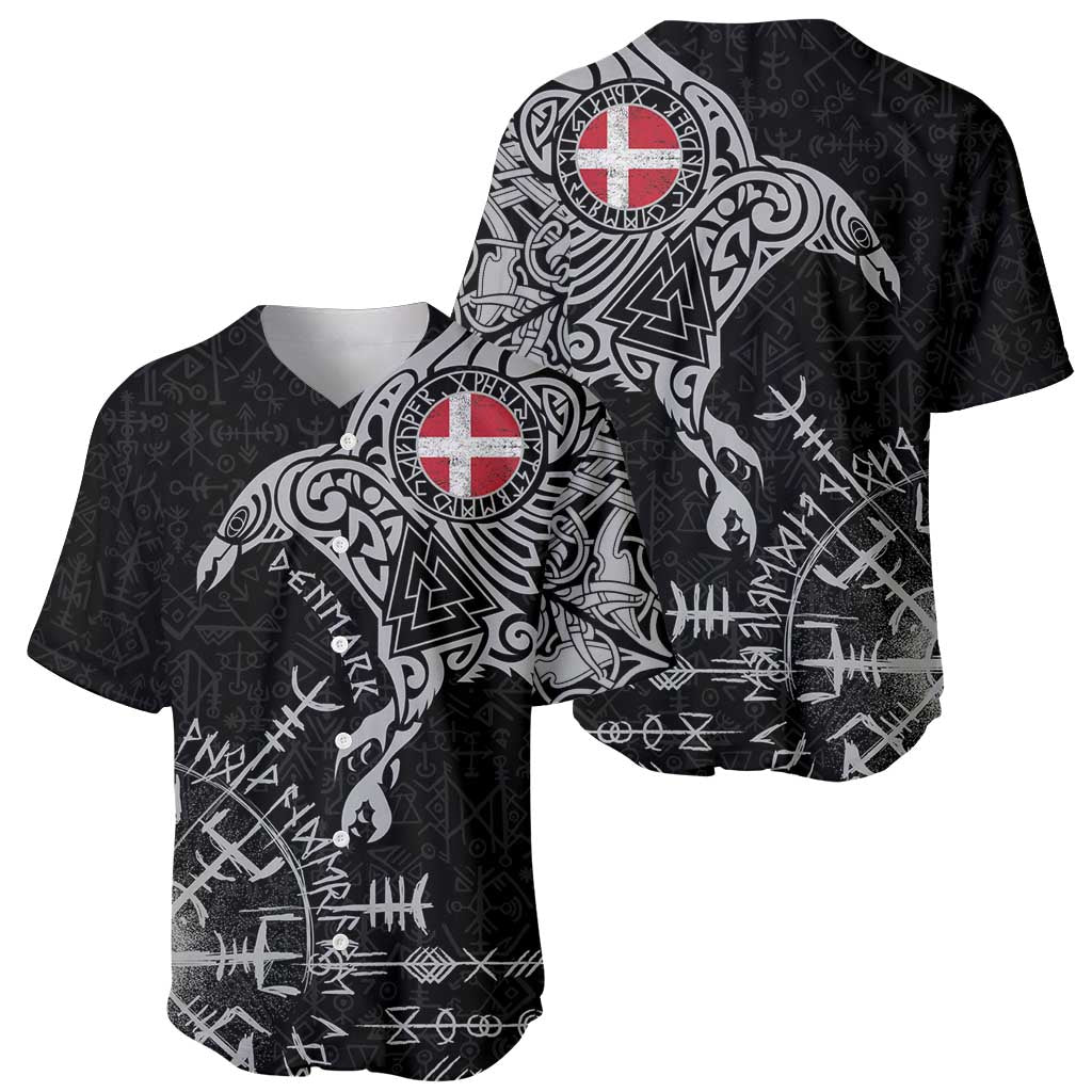 Denmark Viking Ravens Baseball Jersey Vegvisir Runes Pattern - Wonder Print Shop