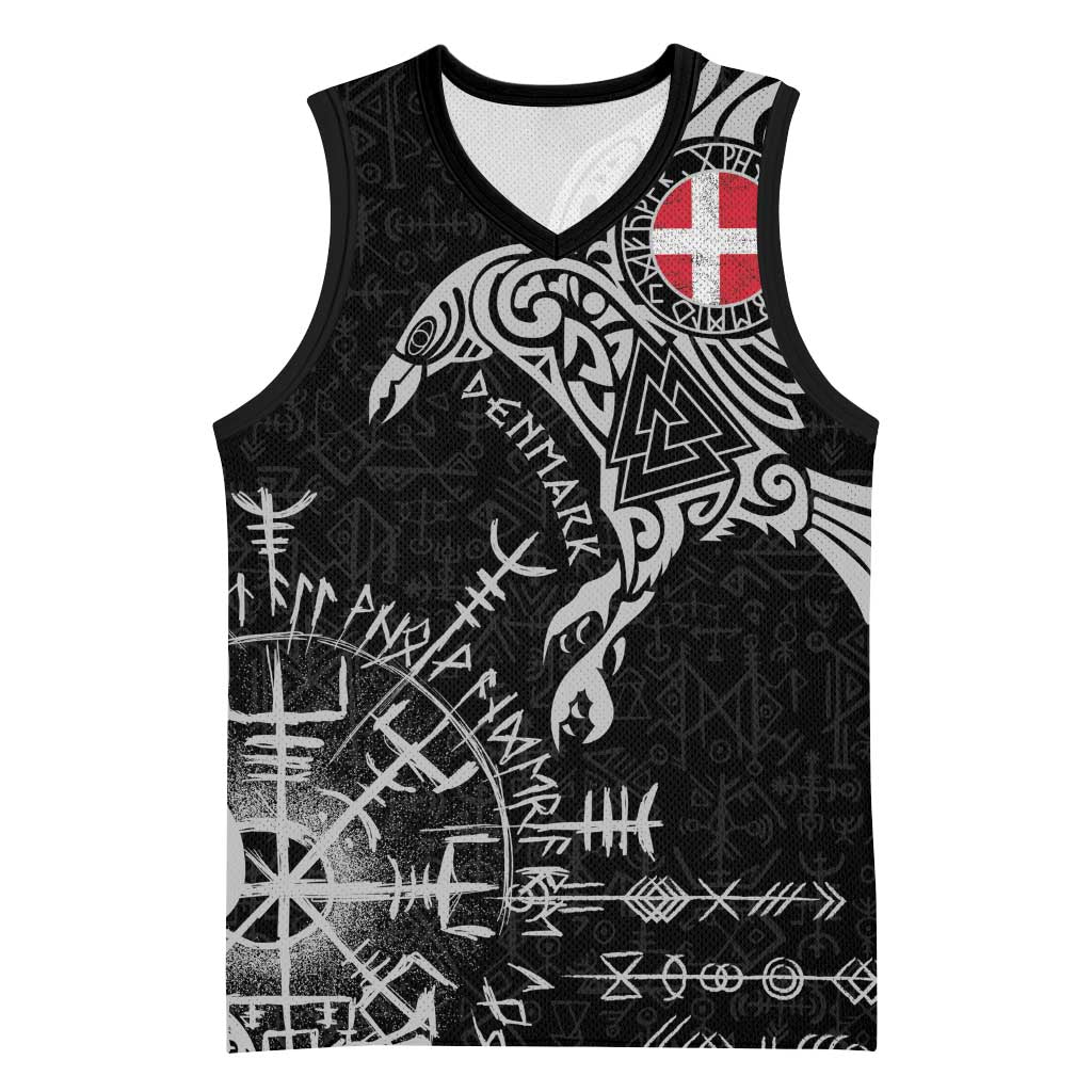 Denmark Viking Ravens Basketball Jersey Vegvisir Runes Pattern - Wonder Print Shop