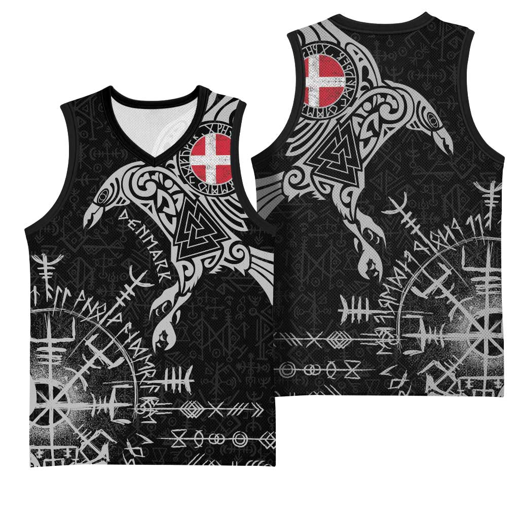 Denmark Viking Ravens Basketball Jersey Vegvisir Runes Pattern - Wonder Print Shop