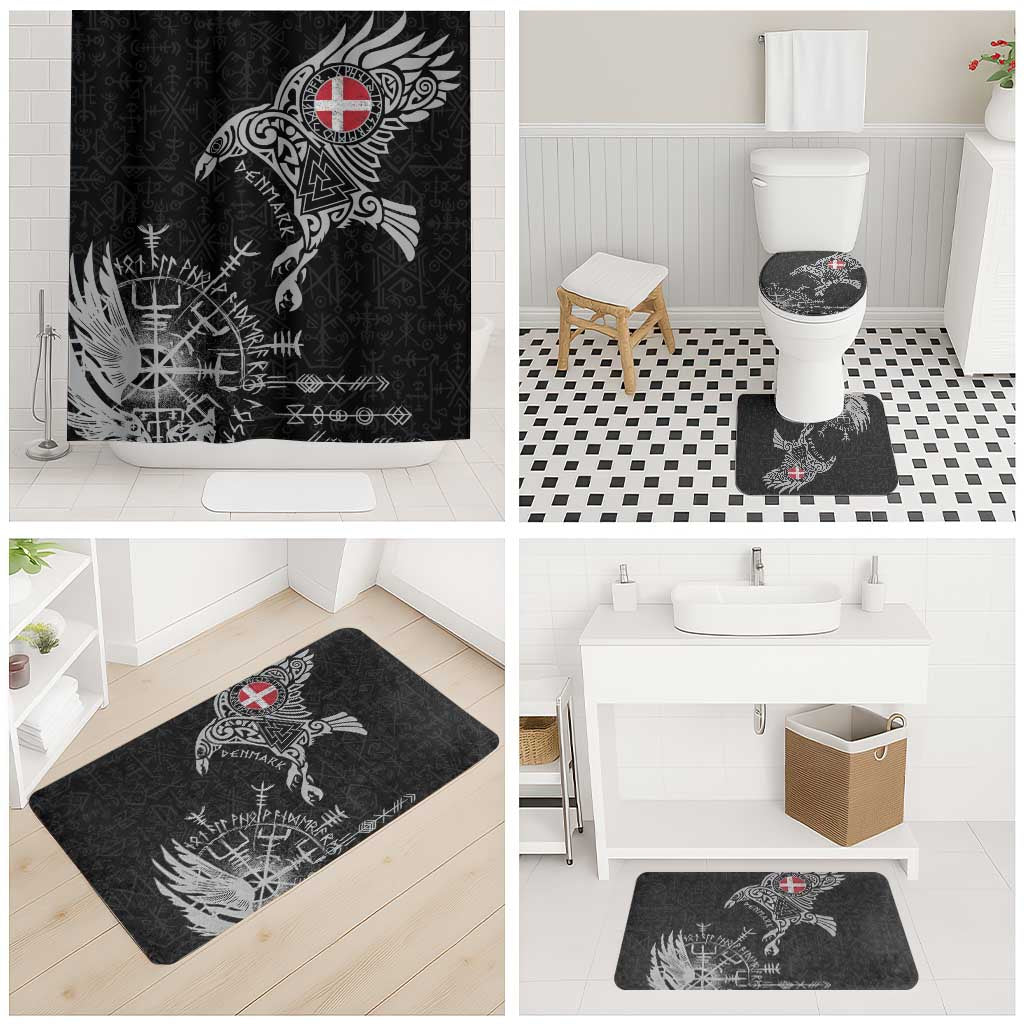 Denmark Viking Ravens Bathroom Set Vegvisir Runes Pattern - Wonder Print Shop