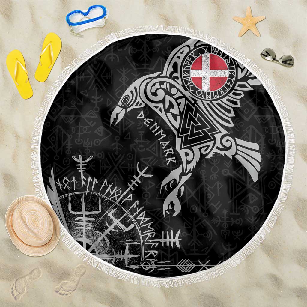 Denmark Viking Ravens Beach Blanket Vegvisir Runes Pattern - Wonder Print Shop