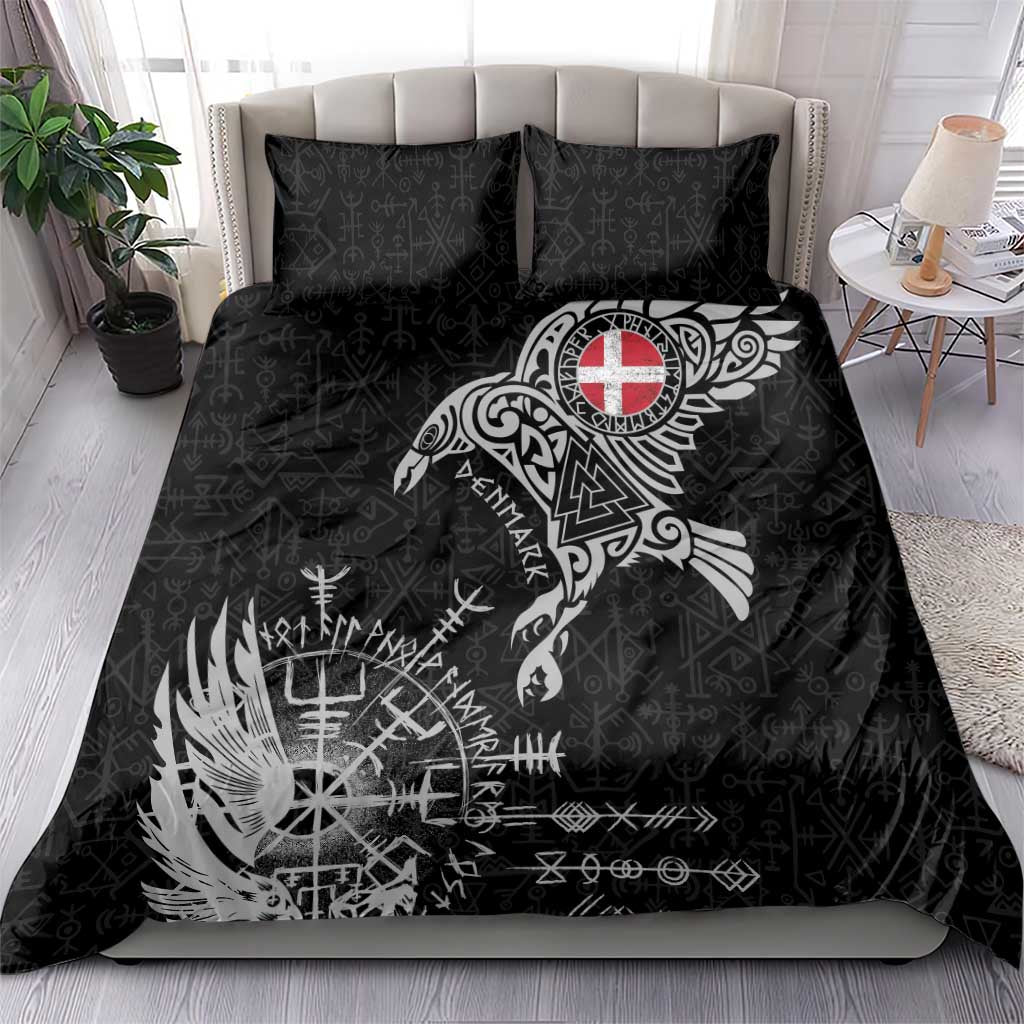 Denmark Viking Ravens Bedding Set Vegvisir Runes Pattern - Wonder Print Shop