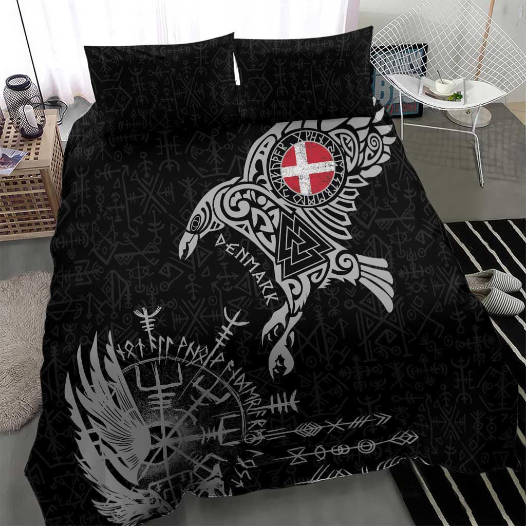 Denmark Viking Ravens Bedding Set Vegvisir Runes Pattern - Wonder Print Shop