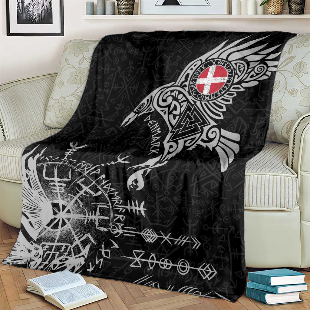 Denmark Viking Ravens Blanket Vegvisir Runes Pattern - Wonder Print Shop