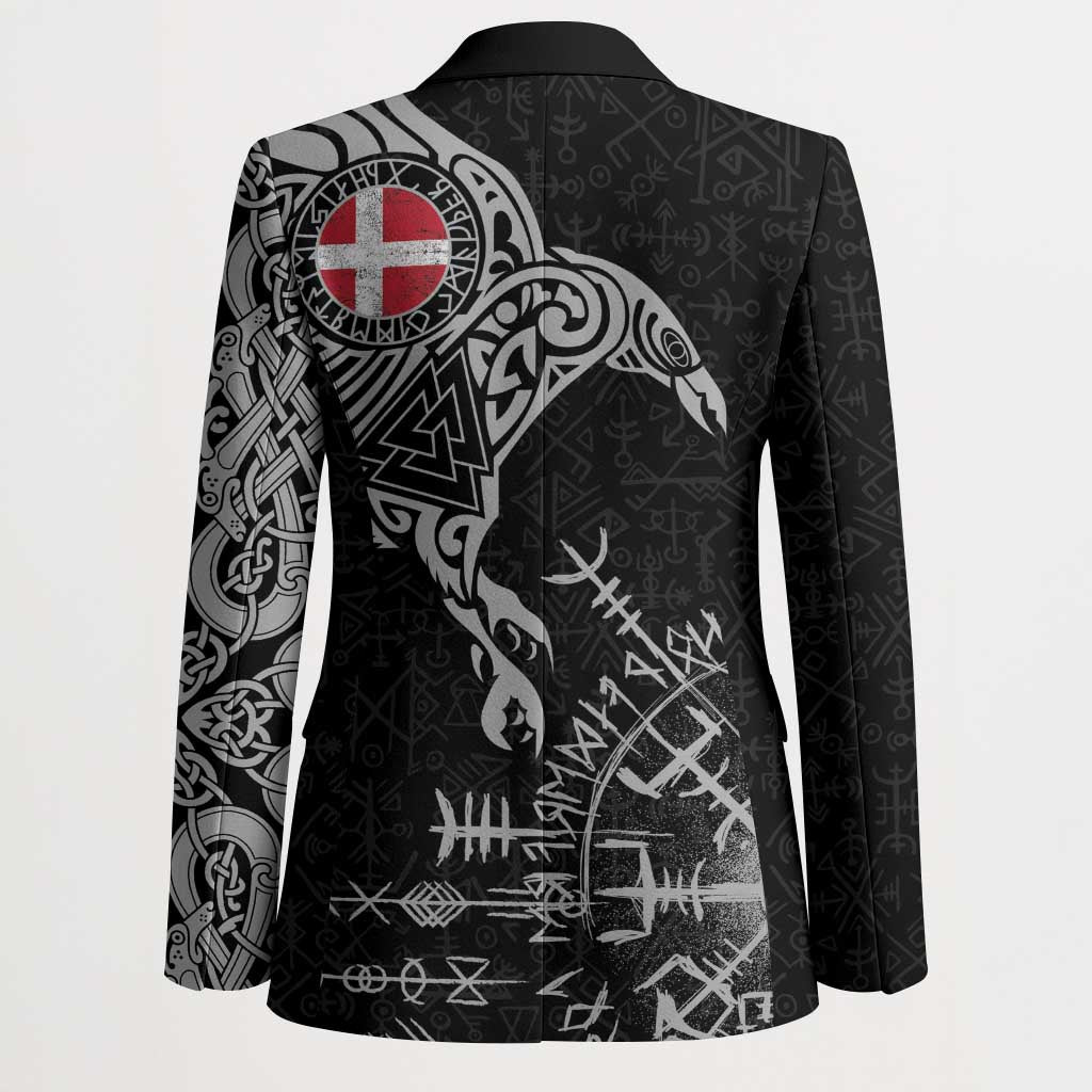 Denmark Viking Ravens Blazer Vegvisir Runes Pattern - Wonder Print Shop