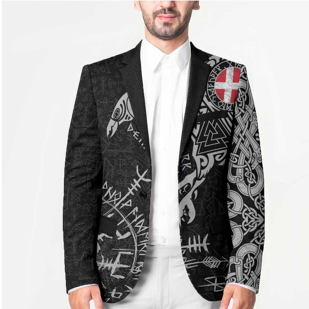 Denmark Viking Ravens Blazer Vegvisir Runes Pattern - Wonder Print Shop