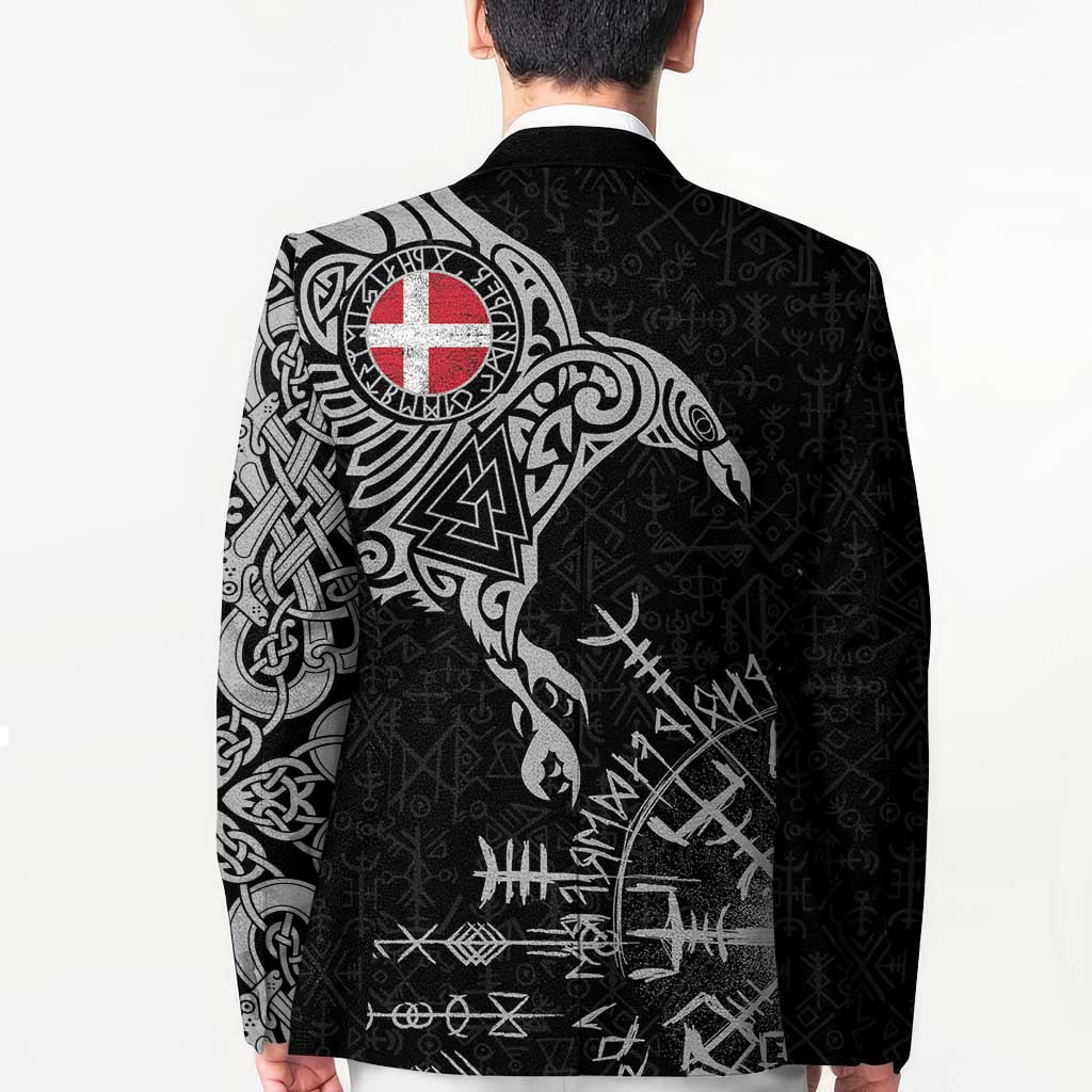 Denmark Viking Ravens Blazer Vegvisir Runes Pattern - Wonder Print Shop