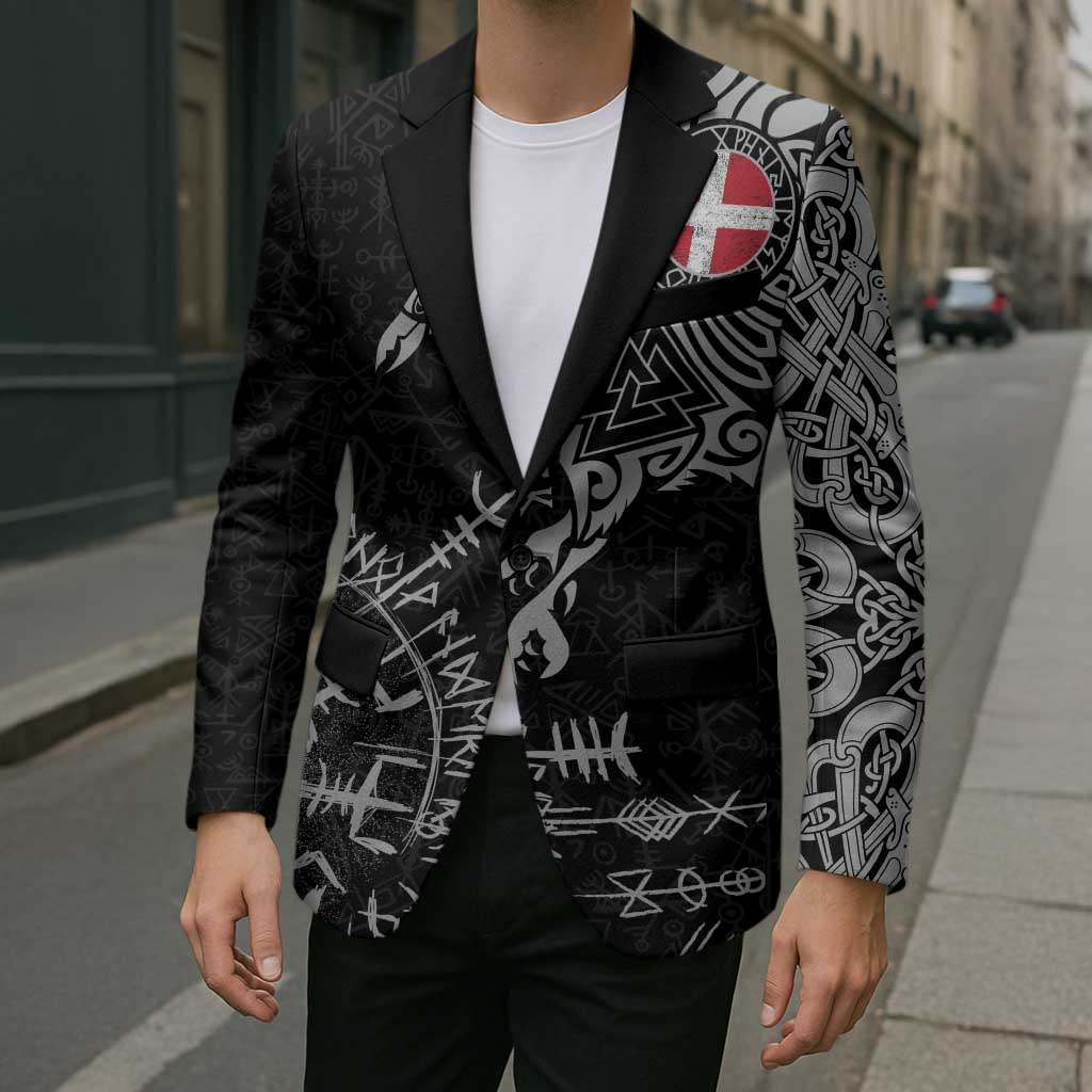Denmark Viking Ravens Blazer Vegvisir Runes Pattern - Wonder Print Shop