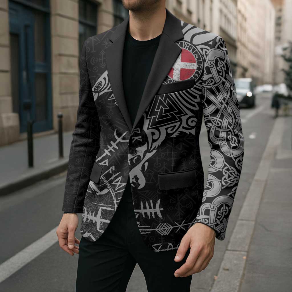 Denmark Viking Ravens Blazer Vegvisir Runes Pattern - Wonder Print Shop