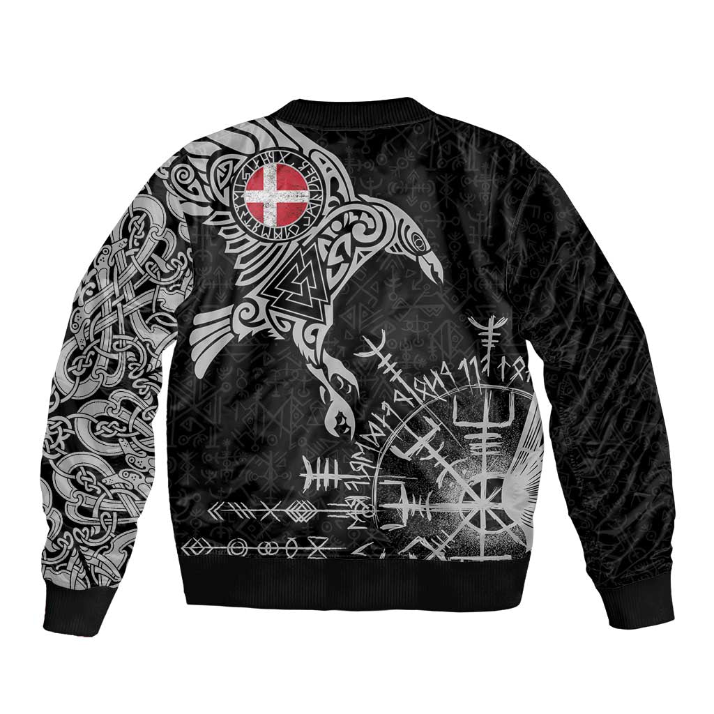 Denmark Viking Ravens Bomber Jacket Vegvisir Runes Pattern - Wonder Print Shop