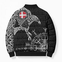 Denmark Viking Ravens Bomber Puffer Jacket Vegvisir Runes Pattern - Wonder Print Shop