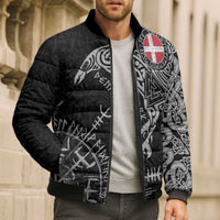 Denmark Viking Ravens Bomber Puffer Jacket Vegvisir Runes Pattern - Wonder Print Shop